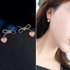 925 Sterling Silver Knot Cat Eye Stone Heart Dangle Earring Pink - One Size