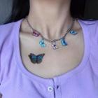 Butterfly Necklace Blue & Pink - One Size