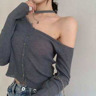Halter Neck Asymmetrical Knit Top