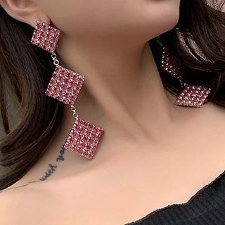 925 Sterling Silver Rhinestone Square Dangle Earring 1 Pair - As Shown In Figure - One Size