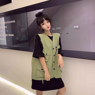 Single Breasted Vest / Elbow-sleeve T-shirt