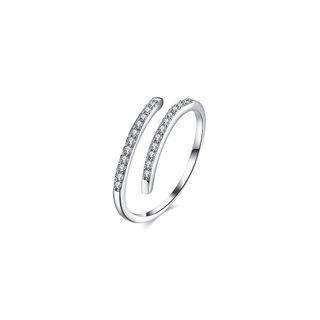 925 Sterling Silver Simple Open Ring With Cubic Zircon Silver - One Size