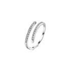 925 Sterling Silver Simple Open Ring With Cubic Zircon Silver - One Size