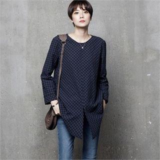 Slit-hem Gingham Top