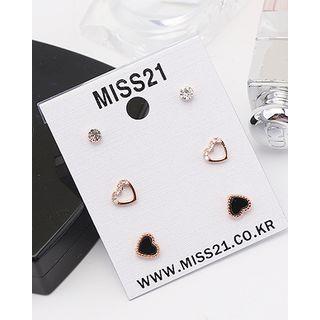Rhinestone Heart-motif Ear Stud Set (6 Pcs)