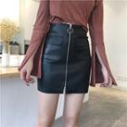 Faux-leather Zip Front A-line Skirt