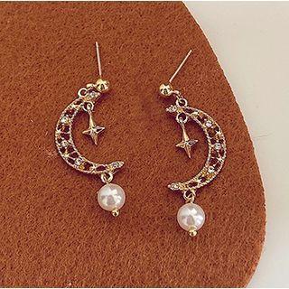 Moon Ear Stud 1 Pair - 925 Silver Steel - Gold - One Size