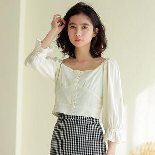 Square Neck 3/4-sleeve Top Off-white - One Size