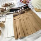Pleated Mini A-line Skirt With Belt