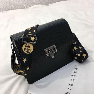 Star Print Strap Faux Leather Crossbody Bag