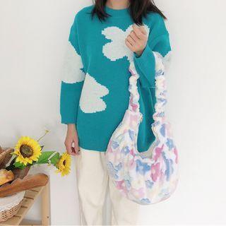 Floral Print Fleece Shoulder Bag White - One Size