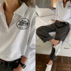 Collared V-neck Letter Sweatshirt