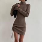 Turtleneck Drawstring Knit Mini Bodycon Dress