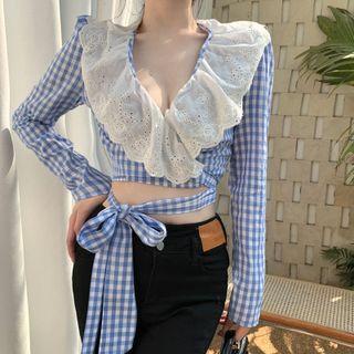 Ginghams Eyelet Lace Collar Blouse
