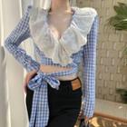 Ginghams Eyelet Lace Collar Blouse
