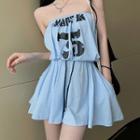 Strapless Lettering Wide-leg Romper