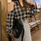 Cold-shoulder Plaid Shirt As Shown In Figure - One Size