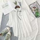 Short-sleeve Tie-neck Sheer Blouse