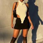 Turtleneck Crop Knit Tank Top