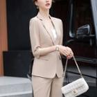 Elbow-sleeve Blazer / Straight Leg Pants / Set