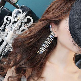 Rhinestone Fringed Earring 1 Pair - Crystal Tassel - One Size