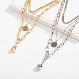 Alloy Bead & Disc Pendant Layered Necklace
