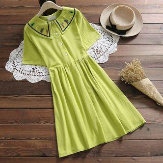 Embroidered Short -sleeve A-line Dress