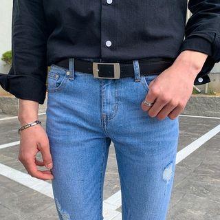 Square-buckle Stitched Belt Black - One Size