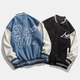 Long-sleeve Color-block Embroidered Bomber Jacket