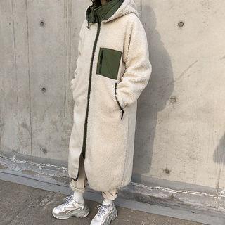 Hooded Zipped Sherpa Fleece Coat Ivory - One Size