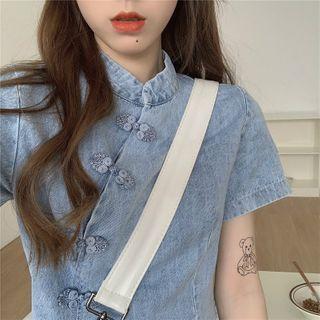 Short-sleeve Frog-button Cropped Top / Skirt