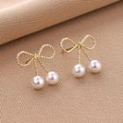 Faux Pearl Bow Drop Earring Qr-348 - 1 Pr - Gold - One Size
