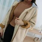 Hooded-layered Faux-fur Coat Beige - One Size