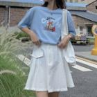 Elbow-sleeve Print T-shirt / Mini A-line Skirt / Tote Bag / Set