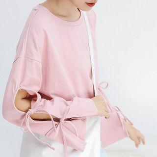 Bow Detail Cut-out Long-sleeve T-shirt