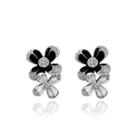 Elegant Double Flower Stud Earrings With Austrian Element Crystal Silver - One Size