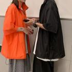 Elbow-sleeve Plain Zip-up Jacket