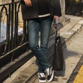 Coral-fleece Lined Washed Tapered Jeans