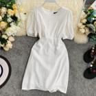 Elbow-sleeve Perforated A-line Dress White - One Size