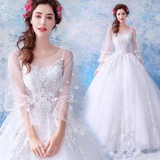 Rhinestone Flower Embroidered Ball Gown