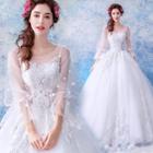 Rhinestone Flower Embroidered Ball Gown