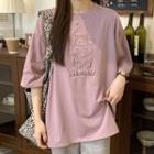 Elbow-sleeve Cow Embroidered T-shirt