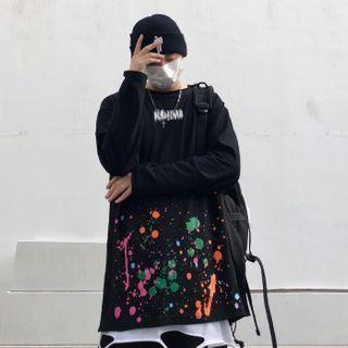 Lettering Splatter Print Sweatshirt