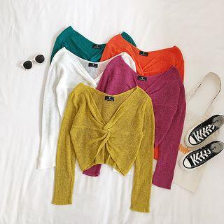 Twisted Front Long-sleeve Cropped Crop Top
