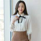 Velvet-collar Wide-cuff Blouse