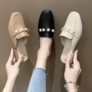 Square-toe Faux Pearl Mules