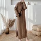 Turtleneck Slit Maxi Sweater Dress