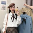 Polo-neck Bow-accent Shirt