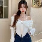 Off-shoulder Crop Knit Top White - One Size