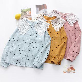 Lace-collar Dotted Shirt